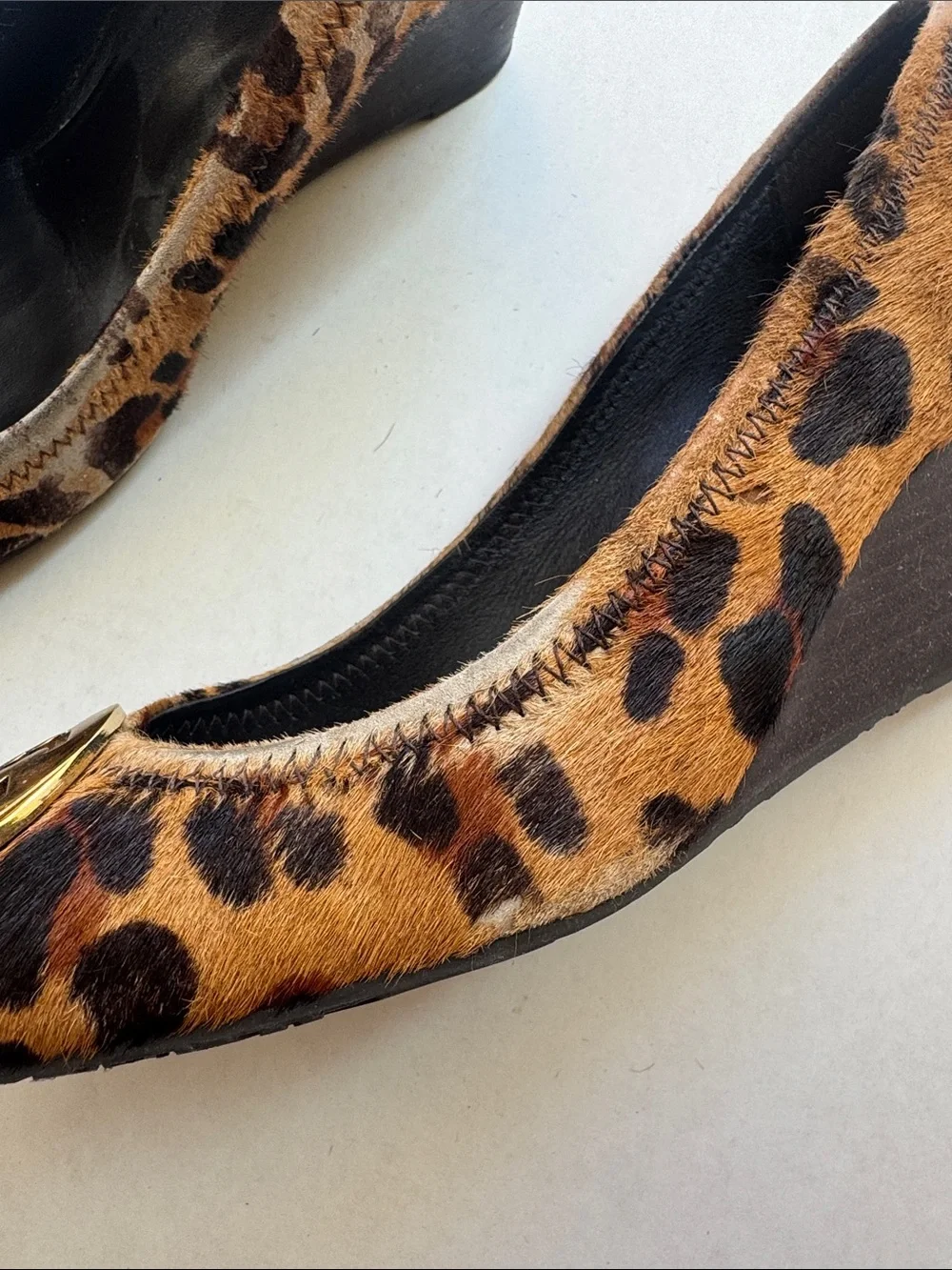 Tory Burch Leopard Calf-Hair Flats with Gold Logo Medallion